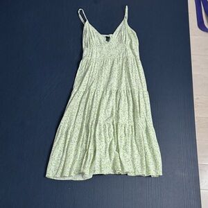 Light Mint Floral Tiered Spaghetti-Strap Midi Dress, Wild Fable, Large